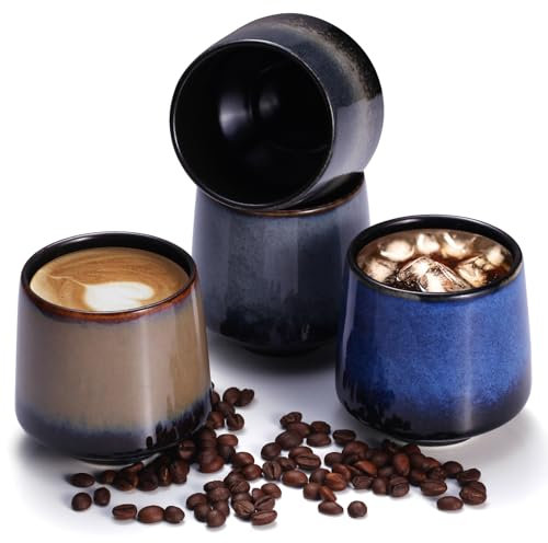 Set di tazze per cappuccino, 4 tazze da caffè da 220 ml, in porcellana di alta qualità, elegante, moderna, in gres porcellanato fatto a mano, tè e cappuccino, lavabile in lavastoviglie