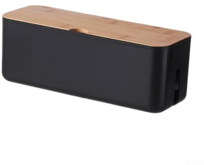 Caja de gestión de cables, caja de gestión de cables con tapa de madera, organizador de regletas de plástico, caja de conexiones para ocultar cables y regletas, 30 x 10,8 x 10,8 cm (negro)