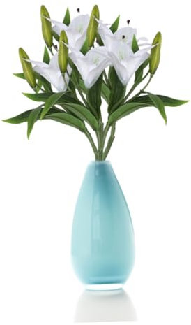 Cabilock 6 Stück künstliche Lilie Lilien Strauß Blumen drinnen Dekoration berühren von Anordnung Rosa Wohnkultur mit Die gefälscht Fälschung für hochzeitsdeko echte Touch-Lilie PVC Weiß