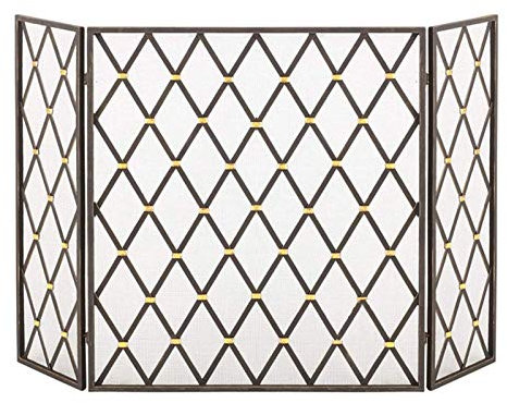 CCKUYT Pare-feu pour cheminée 31 x 29 po, 3 Panneaux en Maille d'acier Simple, Grille de Protection Contre Les étincelles pour la décoration du Salon