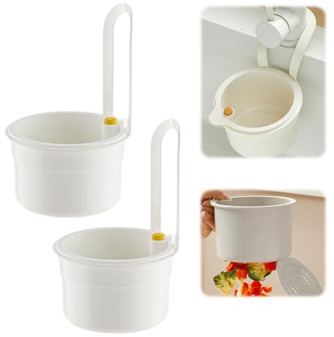 Sieb für Spülbecken, Snap-Button Spülbecken Sieb Wasserhahn Hängend, ohne Hände zu verschmieren, Abnehmbare silikon Waschbecken sieb, für Waschen/Organizer in Küche (Weiß*2)