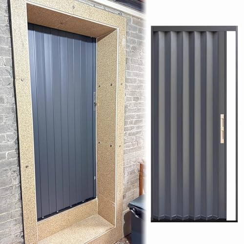 ZIMGOD Falttür Innentüren Verschließbares Metall-Faltgittertor Außen, Graue Ziehharmonika-Schiebetür Raumteiler, Faltbare Magnettüren für Den Eingangsbereich des Wohnzimmers(42x80in (106.5x203cm))