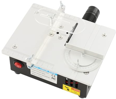 Mini Tischkreissäge 5000U/min (7 Stufen) - Aluminium mit 4 Sägeblättern, 45°-Schrägschnitt, EU-Stecker, Staubabsaugung - Für Holz/PCB/Metall DIY & Modellbau