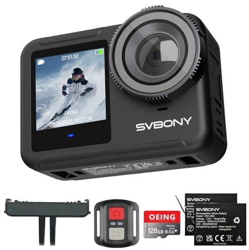 SVBONY SVGo3 4K60FPS Action Camera Combo with Magnetic Quick Release Mount, Built-in Waterproof Underwater Camera, 300Mins Long Battery, EIS, 128G Card WiFi Remote Control for Sports Vlogging