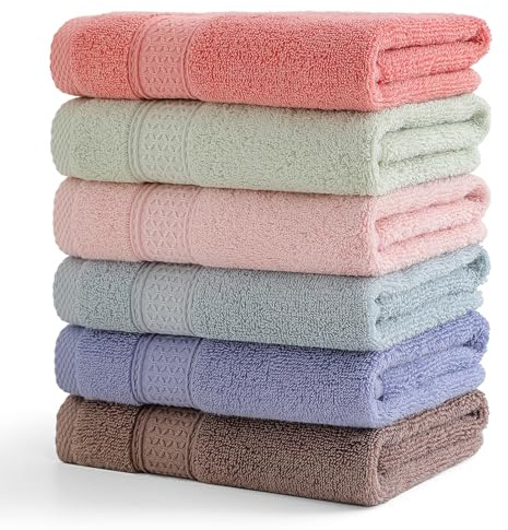 QAJ 6 Pack Hand Towel Set, 16 by 25 inches, 100% Cotton Ultra Soft and Highly Absorbent, Quick Drying, for Hotels, Spa, Bathroom