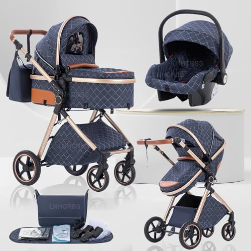 Lnhcrbs Cochecito Bebe 3 Piezas con portabebés, para 0-3 Años,Azul