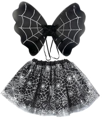 Kreeqe Eerie Spindel fladdermus vingar set vuxen halloween kostym tillbehör för ryggradskylning fotorekvisita fester dekoration (svart-spindel, M)