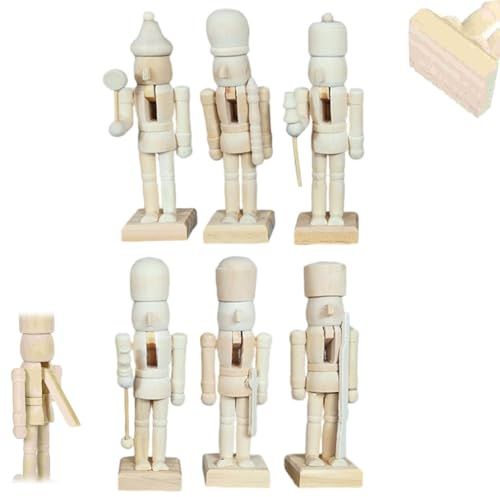 Lawnrden Decorazione Schiaccianoci | 6 Pezzi Figure di Schiaccianoci 5 pollici Fai da te in legno non verniciato Decorazioni natalizie con vernice e pennello per la mensola del tavolo di casa