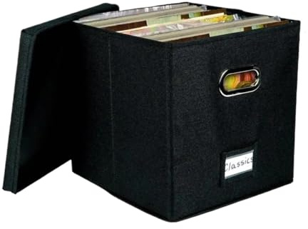 WAJJWI Vinyl Record Storage Box Album Organizer Crate LP Fabric Cabinet Case with Lid and Handle para Discos