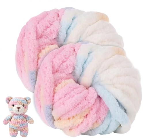 2 Pack Chunky Wool Yarn,250g Chenille Super Soft Fluffy Velvet Chunky Yarn | Chenille, for Crochet Amigurumi Hand Knitting Thick for Making Blankets Scarves Cushion Hats Bags Pet Bed Pillow DIY Crafts