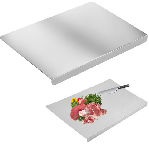 Stainless Steel Chopping Board 40x30cm, Metal Cutting Board with Lip | Rustproof Kitchen Cutting Mat, Ideal for Kneading Pastry, Cutting Meat, Vegetables, Bread and More, Easy to Clean