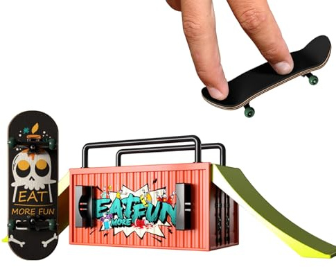 Finger Skateboard – Bärbart Container-formad Lönnträ Park Med Lager | Inkluderar Ramper, Scooter, Verktyg & Förvaring | Kreativt Färdighetsspel Kontorsstress, Barnpresenter & Hobbyister
