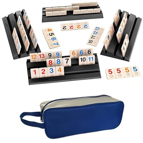Mineup Rummy Cup Brettspiel, Rummy Holz Spiel, Reisespiel Mit Zahlen, 114 Abs Steine & 4 Halter, Tragbares Brettspiel Strategie für 2-4 Spieler, Erwachsene Und Familie