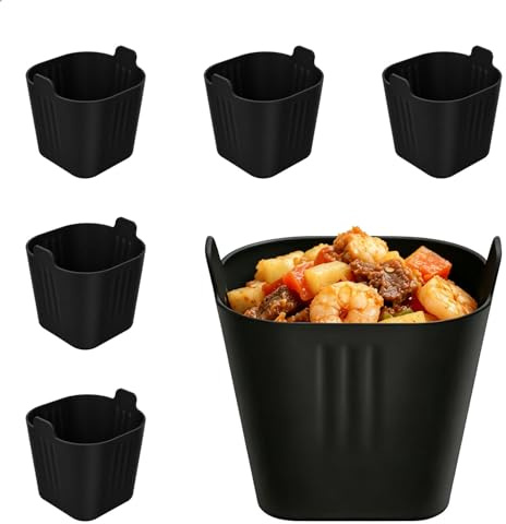 Naruide Silikon Muffinform Airfryer, Quadratisch, Antihaft, Muffinform Silikon Spülmaschinenfest, für Heißluftfritteuse, Backofen, Mikrowelle, 6 Stück Schwarz
