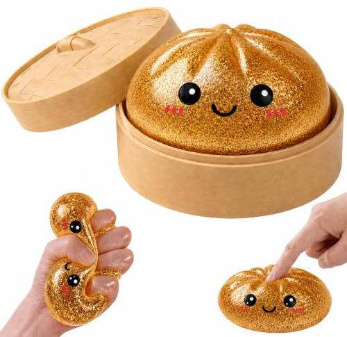 Dumpling Squishy, Glitter Squishy Dumplings Mystery XXL, Antistressbälle Stressball Squishy Dumpling, Stressabbau-Spielzeug für Kinder und Erwachsene (Gold)