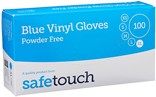 SafeTouch 11211-XL Powder Free Blue Vinyl Gloves - Box of 100 - Extra Large,Blue