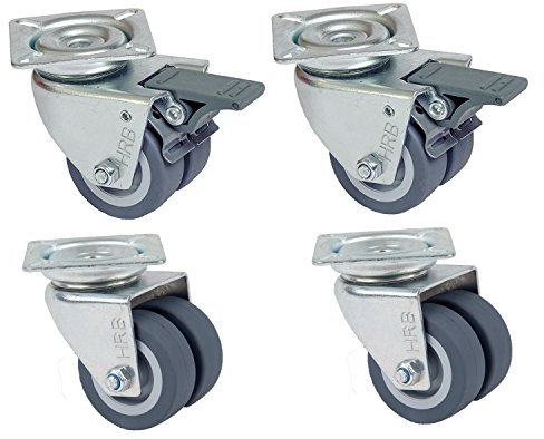 HRB Strandkorbrolle, Möbelrolle, Tragkraft 400 Kg (2x Lenkrolle mit Bremse + 2x Lenkrolle)