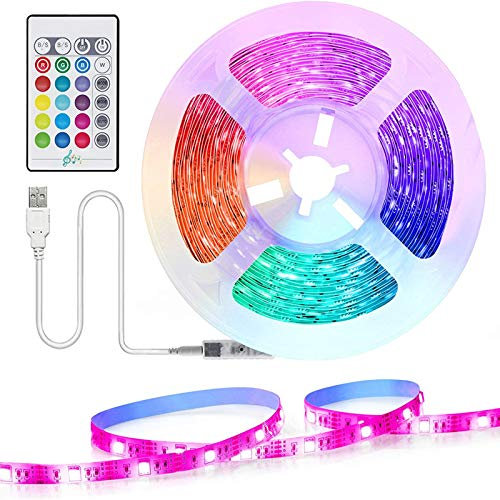 TASMOR Ruban LED 2M, Bande LED USB Multicolore Lumière avec Télécommande, 16 Couleurs et 4 Modes Rétroéclairage TV, RGB LED Chambre pour Fête, décoration de la maison