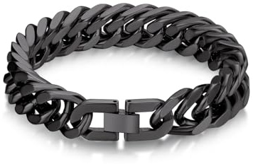 Bandmax Herren Armband Edelstahl Panzerarmband 6/8/12/17mm Massiv Kubanische Gliederarmband 19/21/23cm Schwere Panzerkette Armkette mit Faltverschluss Männer Armreif Schmuck für Geburtstag Vatertag