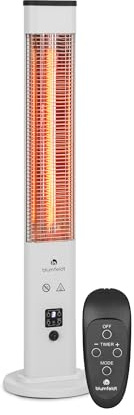 blumfeldt Heat Guru Plus - Radiateur infrarouge In & Out, chauffage d'appoint, 1200 W, minuterie 9 heures, élément chauffant en carbone, 3 niveaux, boîtier en alliage d'aluminium anodisé (Blanc)