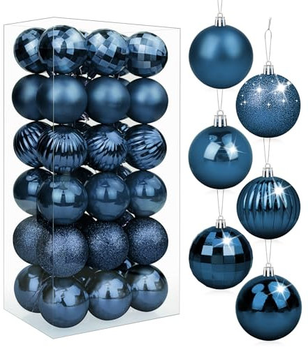 Navy Blue Christmas Baubles, 36Pcs Shatterproof 4cm Mini Xmas Balls for Tree Decorations, Xmas Holiday Hanging Ornaments for Party