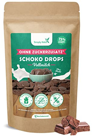 Simply Keto Lower Carb* Schokodrops ohne Zuckerzusatz (750g) - Vollmilch Schoko Drops zum Naschen oder Backen - Gesüßt mit Erythrit statt Zucker - Ideal für Low-Carb & Ketogene Ernährung