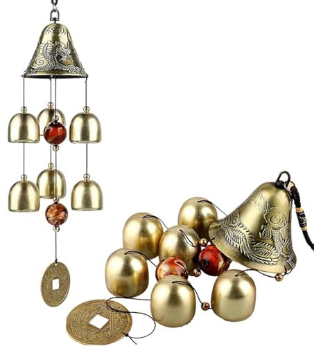 Lucky Wind Chimes, Vintage Metal Hanging Wind Bell Outdoor Good Luck Hanging Charm with Coin for Garden Home Patio Yard (Dragon Wind Chime)