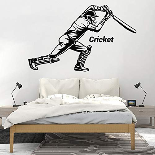 NSRJDSYT Cricket Wandaufkleber Fledermaus Spiel Spieler Vinyl Aufkleber Sportzimmer Dekor Baseball Aufkleber Schlafzimmer Wohnzimmer Dekoration Sport Wandbild 35x57cm