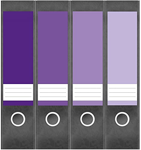 Etiketten für Ordner | Farben Mix LIla | 4 breite Aufkleber für Ordnerrücken | Selbstklebende Design Ordneretiketten Rückenschilder