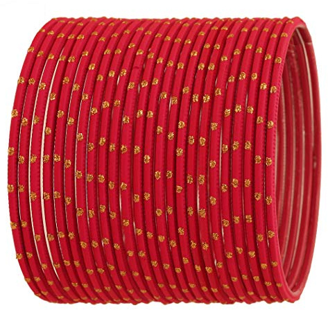 Touchstone „Colourful Bangle Collection“ Exklusiver indischer Bollywood-Designer-Schmuck mit goldener Glasur und Erdbeerrot. 24er-Set für Damen