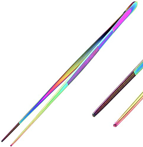 MuskalMed Aquarium Tweezers Stainless Steel Straight Tweezers For Fish Tank Aquatic Plants Long Handle Reptile Feeding Tongs,24 Inch Multi Rainbow Color