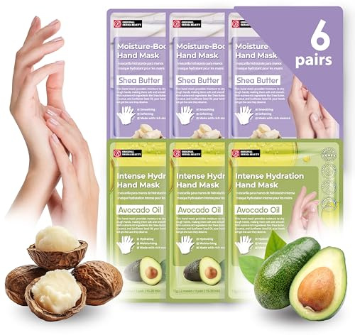 Innerest Original Derma Beauty Hand Mask 6 Pairs Moisture-Shea Butter + Avocado Hand Moisturizing Hand Care (Assort #2) Nail Care Essential, Soothing Gloves, Repair Gloves, Intense Hydration