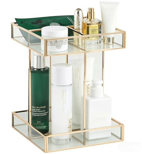 SLHEQING 360° Drehbarer Kosmetik Organizer, Große Kapazität Make Up Organizer, Glas Skincare Schmink Organizers für Schminktisch, Schlafzimmer, Badezimmer