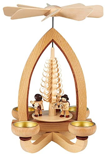 Seiffener Volkskunst | Erzgebirgische Teelichtpyramide klassisch | 28 cm Weihnachtspyramide | traditionelle Volkskunst aus dem Erzgebirge | Handelsleute
