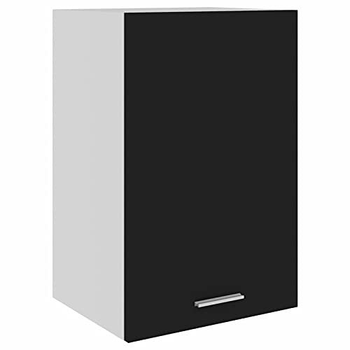 RONGQI Hängeschrank, Hängeglasschrank Küche, Küchenschrank, Schrank Mit Glastüren, Küchenhängeschränke, Wandvitrine Hängend, Schwarz 39,5x31x60 cm Spanplatte