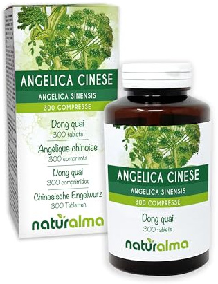 Chinesische Engelwurz oder Dong Quai (Angelica sinensis) Wurzeln Naturalma - 150 g - 300 Tabletten - Nahrungsergänzungsmittel - Natürlich und Vegan