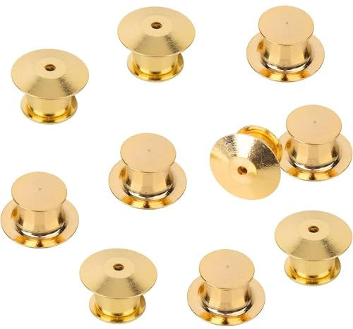 Trimming Shop Gold Pin Badge Locking Backs, 10 Pcs | Metal Brass Flathead Clutch Clasps For Lapel, Enamel, Brooch & Badge Pins, Jewellery Display