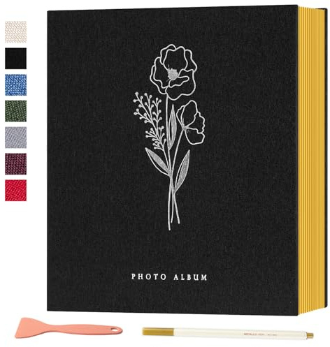Lanpn Album fotografico autoadesivo per album di foto in lino, pagine magnetiche appiccicose, contiene diverse dimensioni 10x15cm 13x18cm immagini A4 A5 (20 fogli grandi / 40 pagine, nero)