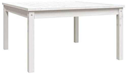 Makastle Gartentisch Kaffeetisch Terrassentisch Beistelltisch Couchtisch Balkontisch Loungetisch mit Holzrahmen, Garten Tisch für Indoors/Outdoors, Weiß 82,5x82,5x45 cm Massivholz Kiefer