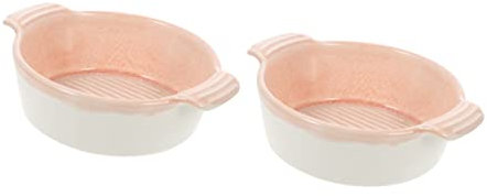 OQHAIR 2pcs Casserole Pink Pan Bowl Bowls Cheese Salad with Household Baking Mini Souffles Roasting Kitchen Ceramic Serving Single Tableware Restaurant Dishes for Handle Double Dessert