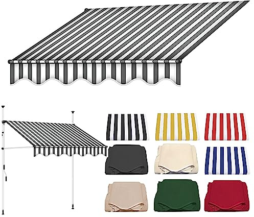 WOLWES 2/2.5/3/3.5/4 M Breit Markisenstoff 280g/m² Wasserdicht Zeltstoff für Garten, Terrasse, Balkon, Überdachung, Sonnenschutz Stoff (Color : Gray and White, Size : 3m)