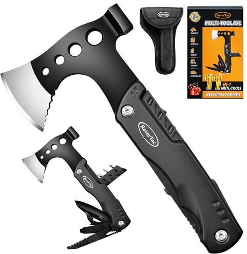 RoverTac Multitool Beil Männer Geschenk: 11-in-1 Multifunktionswerkzeug mit Axt Messer Hammer Säge Flaschenöffner Schraubendreher Nylonscheide Geschenke für Männer Perfekt Camping Wandern Überleben