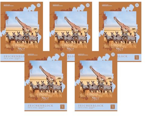 Lumart Zeichenblock - 5 Stück à 18 Blatt, DIN A4, 100 g/m² | Malblöcke zum Malen und Zeichnen für Kinder und Erwachsene