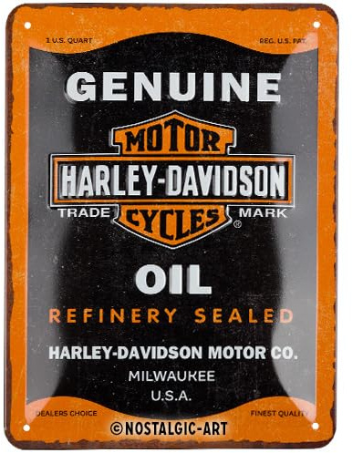 Nostalgic-Art Retro Blechschild, 15 x 20 cm, Harley-Davidson – Genuine Oil – Geschenk-Idee für Biker, Original Lizenzprodukt (OLP), aus Metall, Vintage Design, Blechschilder Sprüche | Original Harley-Davidson Lizenzprodukt (OLP), aus Metall, Vintage Design, Blechschilder Sprüche, Geschenk-Idee für Biker