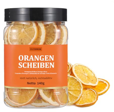 ULTHMOK - Fette di Arancia Essiccate di Alta Qualità, 140g - 100% Naturali e senza Additivi, Senza Zucchero Aggiunto.