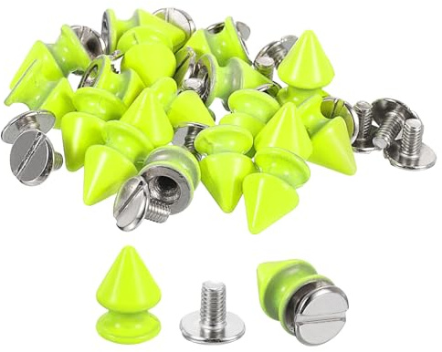QUARKZMAN 20 Sets Kegel Spike Nieten, 8x12mm Schraubnieten für Lederhandwerk, Kleidung, Schuhe, Gürtel, Taschen (Neon-Grün)