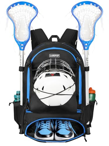 LARIPOP Turf Lacrosse Bag - Extra große Lacrosse Rucksack Tasche für Lacrosse Ausrüstung mit zwei Stockhaltern und separatem Stollenfach