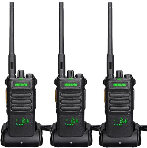 Retevis RT86 Funkgerät, Walkie Talkie mit Großer Reichweite, Hohe Leistung, 2600 mAh Wiederaufladbar, Bildschirm, Robustes Professionell Funkgeräte Set für Immobilien, Logistik (Schwarz, 3 Stück)