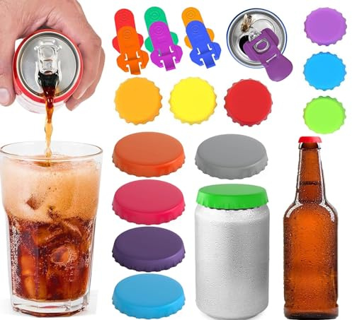 Guidre 12 tapas de silicona de goma para botellas con 6 tapas de silicona para latas de bebidas, y 6 abridores de cerveza, reutilizables, para cervezas caseras, cierre de latas