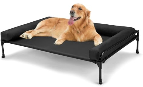 Veehoo Lit Chien Sureleve Grande Taille, Transat Chien avec Bloster Amovible Lavable, Panier de Camp pour Chiens Extérieur Panier Canapé Chiens, Noir 104 x 69 x 23cm